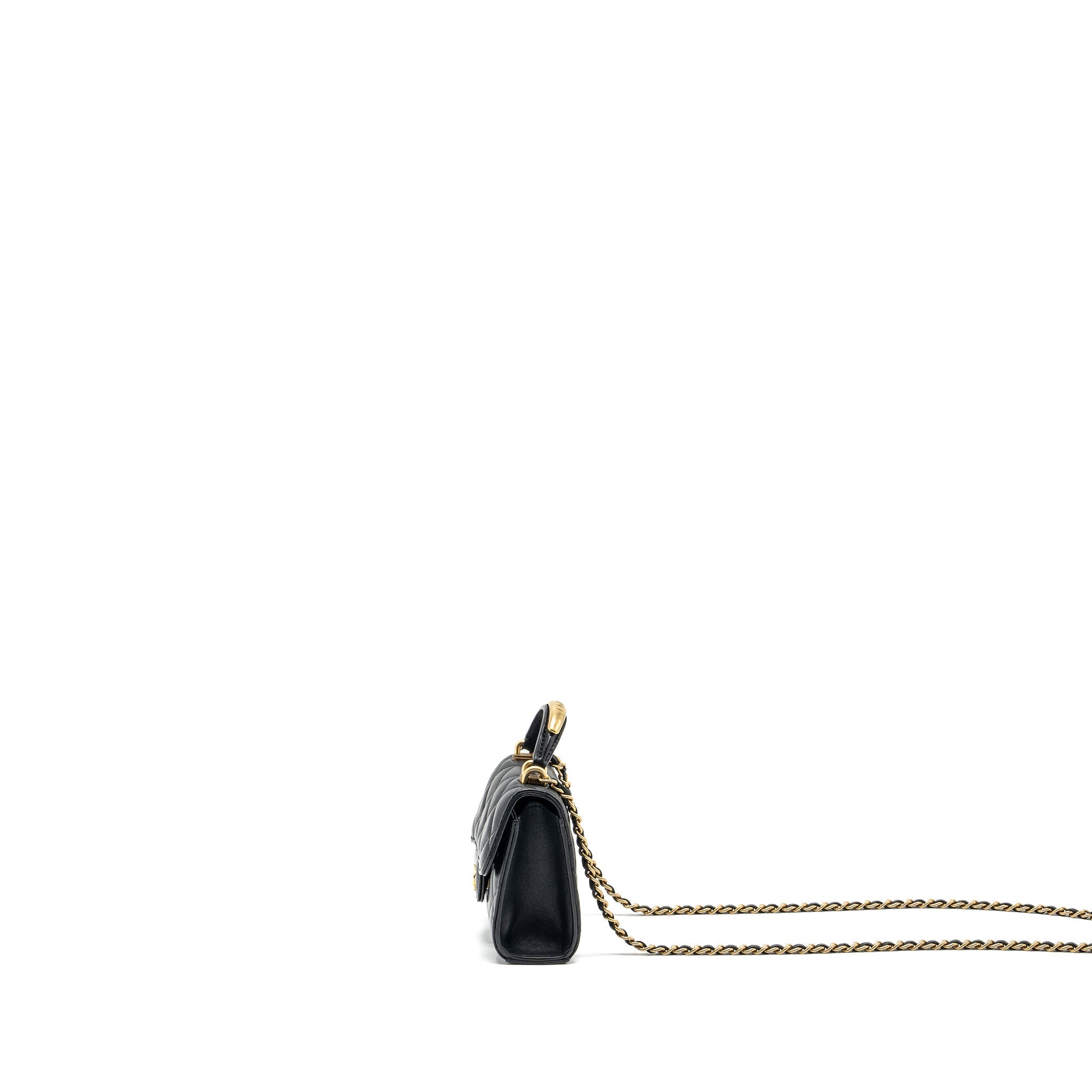 CHANEL 22B TOP HANDLE MINI FLAP CLUTCH LAMBSKIN BLACK GHW (MICROCHIP)