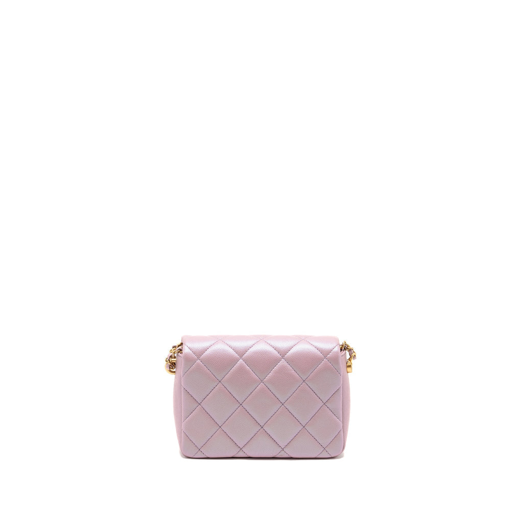 CHANEL 21K MY PERFECT MINI FLAP BAG CAVIAR IRIDESCENT PINK GHW (MICROCHIP)