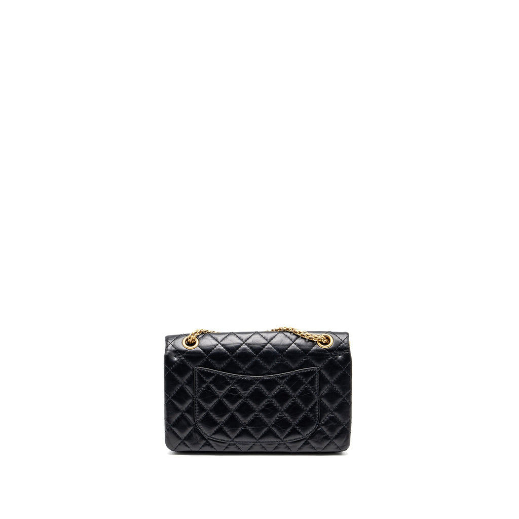 CHANEL SMALL 2.55 REISSUE DOUBLE FLAP BAG AGED CALFSKIN BLACK GHW