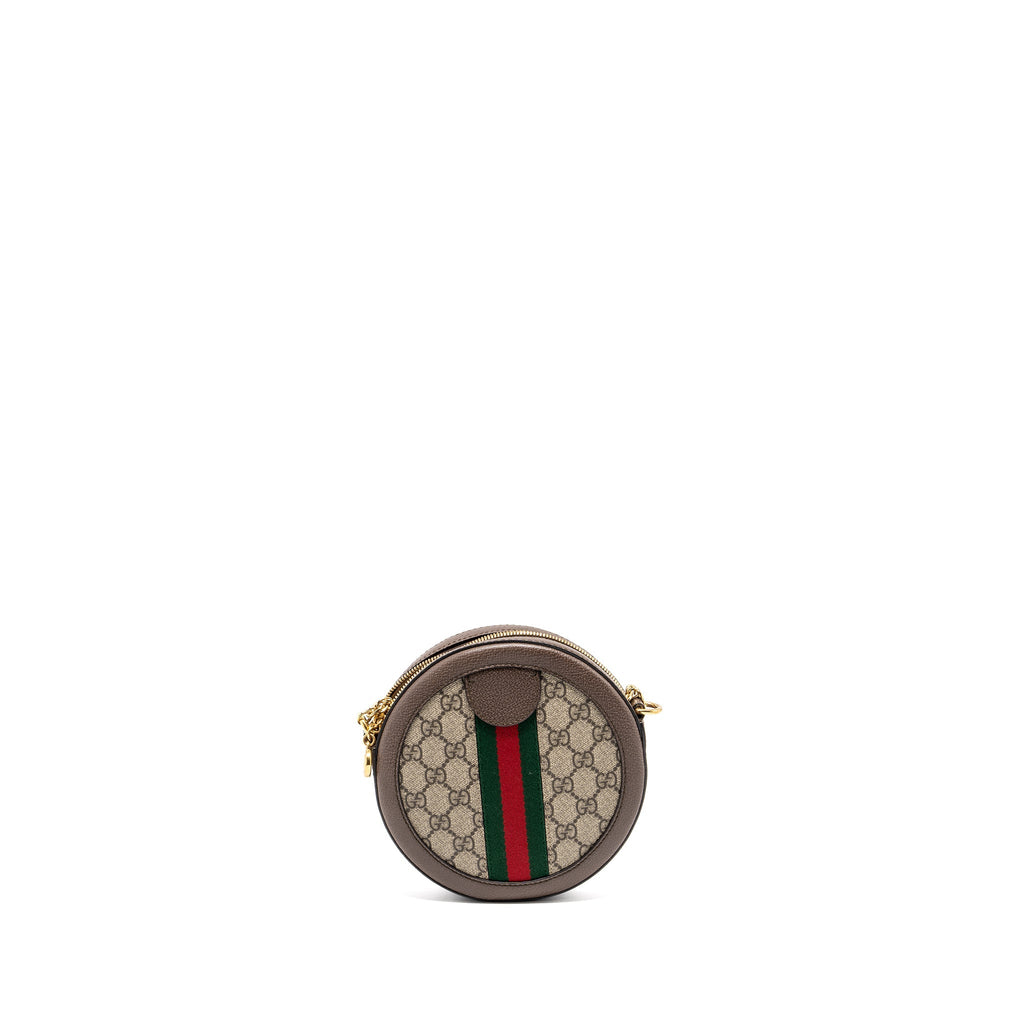 GUCCI OPHIDIA GG MINI ROUND SHOULDER BAG GG SUPREME CANVAS / BROWN GHW