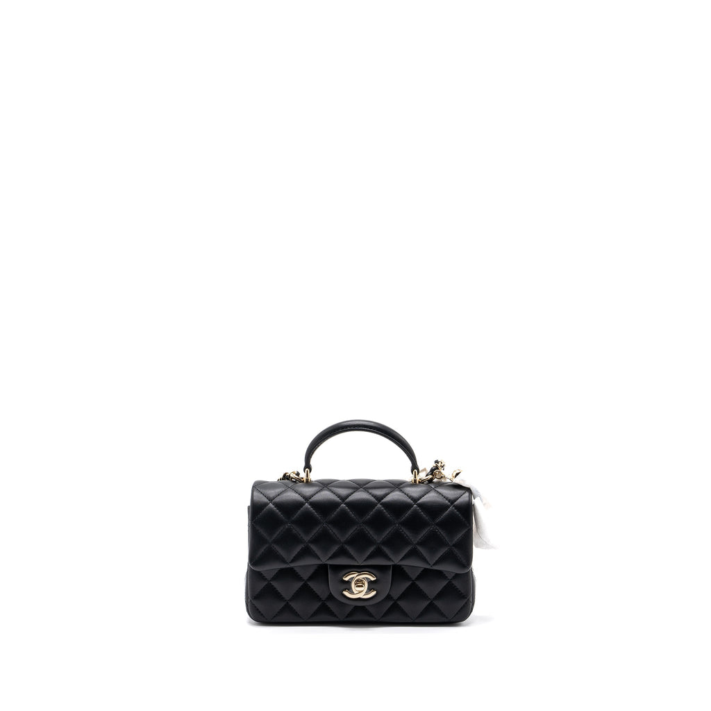 CHANEL 22P LION CHARM TOP HANDLE MINI RECTANGULAR FLAP BAG LAMBSKIN BLACK LGHW (MICROCHIP)