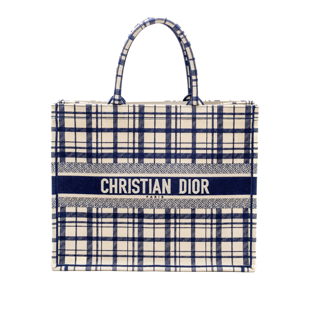 DIOR LARGE BOOK TOTE LINEN BLUE CANVAS