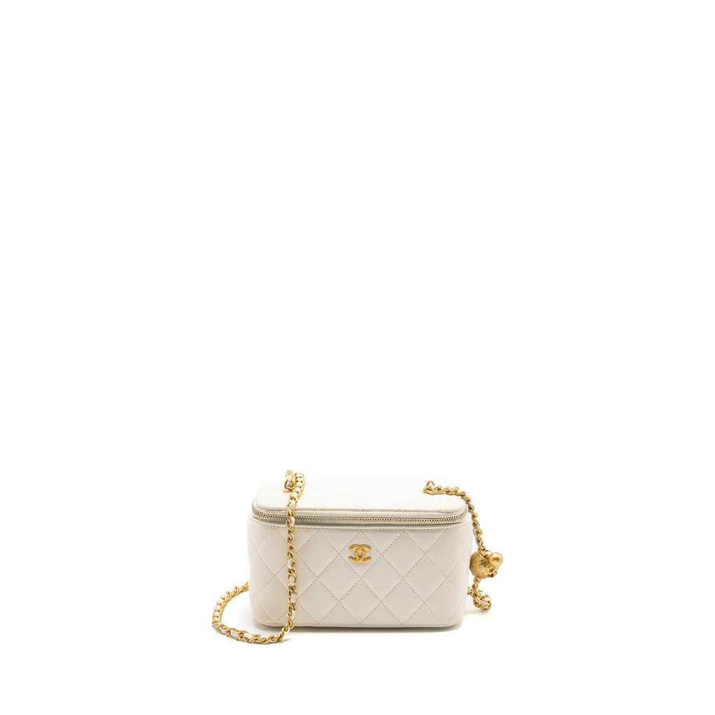 CHANEL PEARL CRUSH LONG VANITY CASE LAMBSKIN WHITE GHW (MICROCHIP)