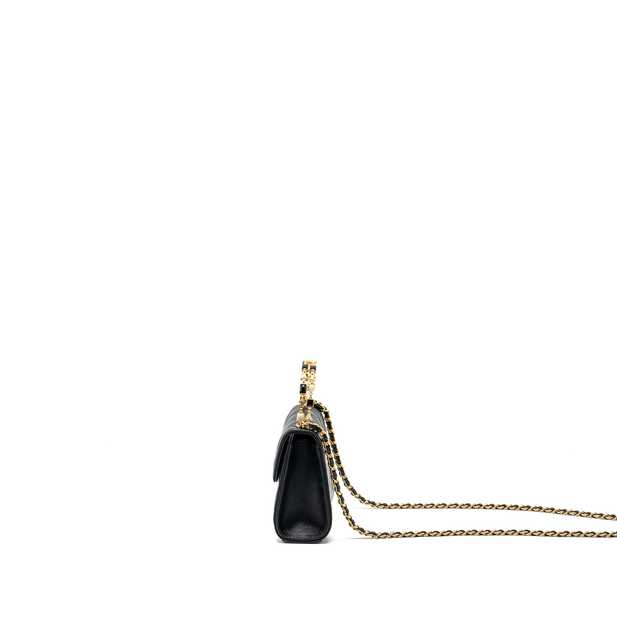 CHANEL 22B ENAMEL TOP HANDLE MINI FLAP BAG LAMBSKIN BLACK GHW (MICROCHIP)