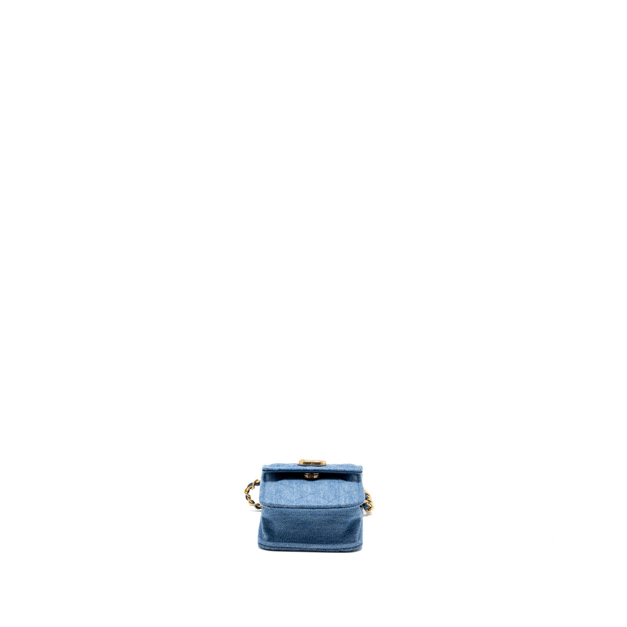 CHANEL MINI VERTICAL FLAP CLUTCH WITH CHAIN DENIM BLUE GHW (MICROCHIP)