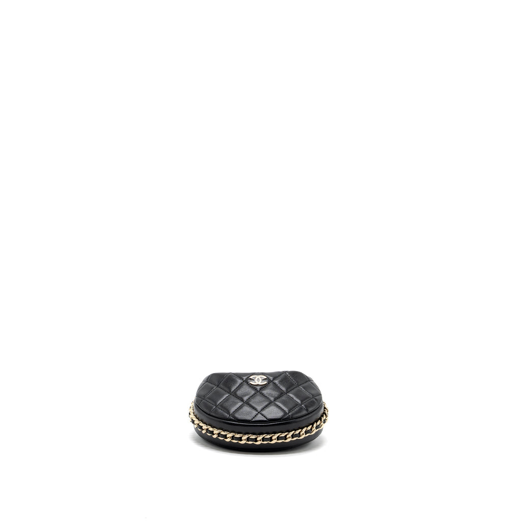 CHANEL 23C ROUND CLUTCH LAMBSKIN BLACK GHW (MICROCHIP)