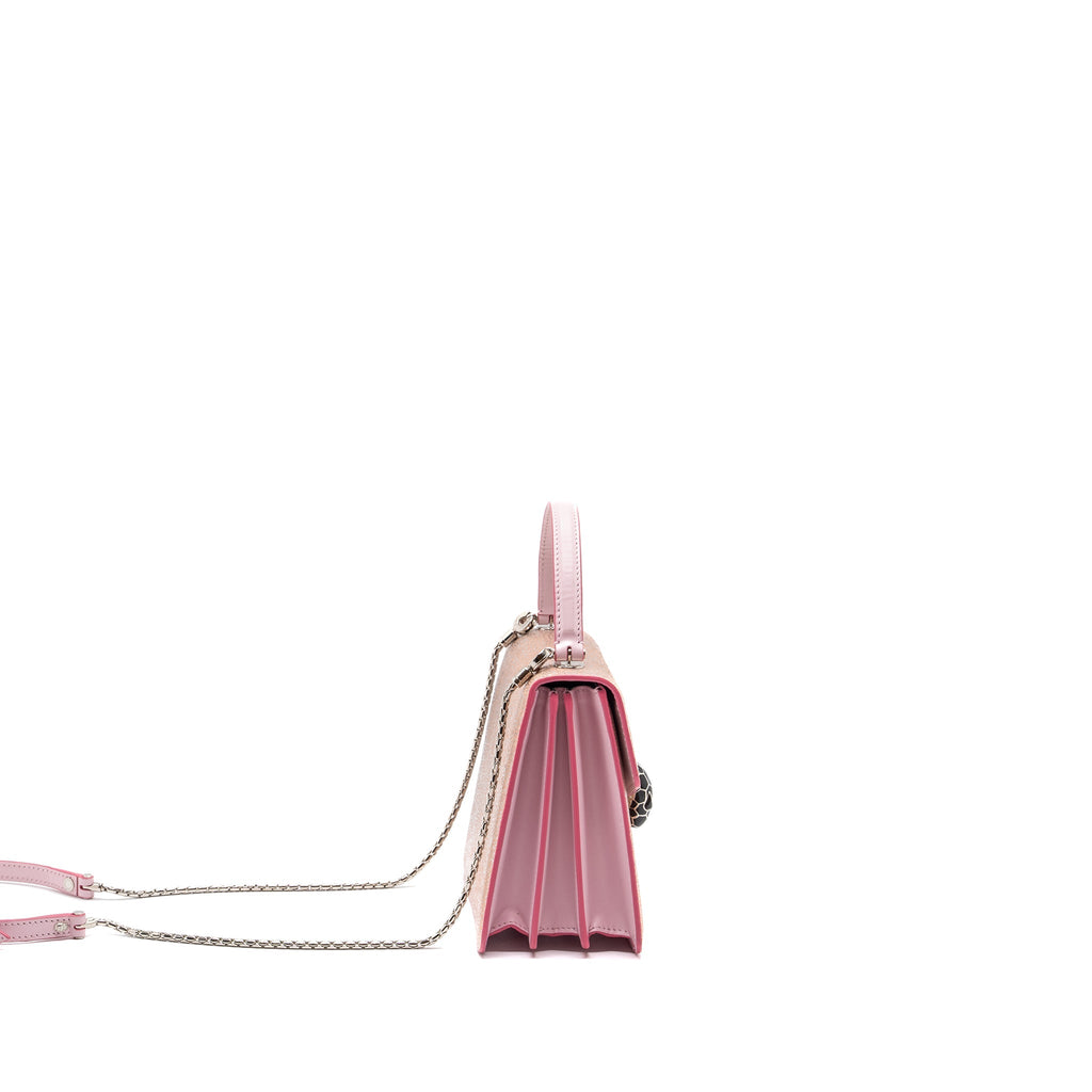 BVLGARI SERPENTI FOREVER TOP HANDLE IN ROSA DI FRANCIA CRYSTAL GALUCHAT SHW