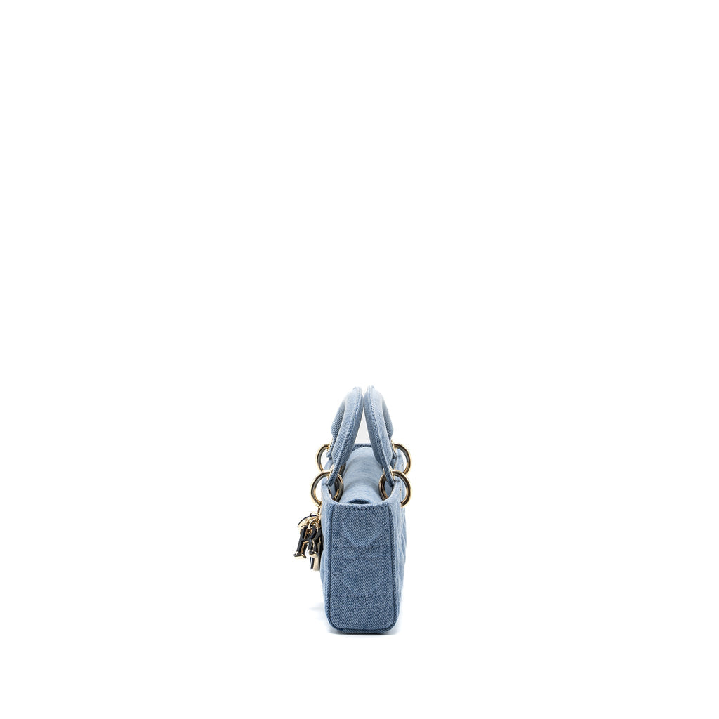 DIOR SMALL LADY  D-JOY BAG MACROCANNAGE DENIM BLUE LGHW