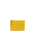 CHANEL CHEVRON ZIP POUCH / CLUTCH LAMBSKIN YELLOW LGHW