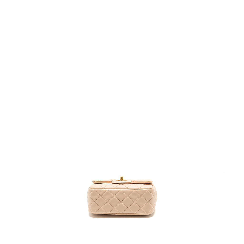 CHANEL PEARL CRUSH MINI SQUARE FLAP BAG LAMBSKIN LIGHT BEIGE GHW (MICROCHIP)