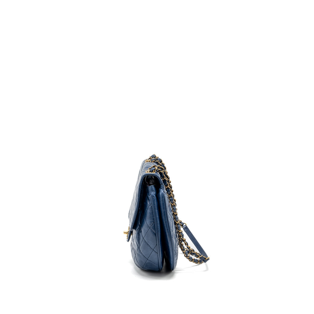 CHANEL QUILTED LARGE FLAP BAG CALFSKIN BLUE GHW