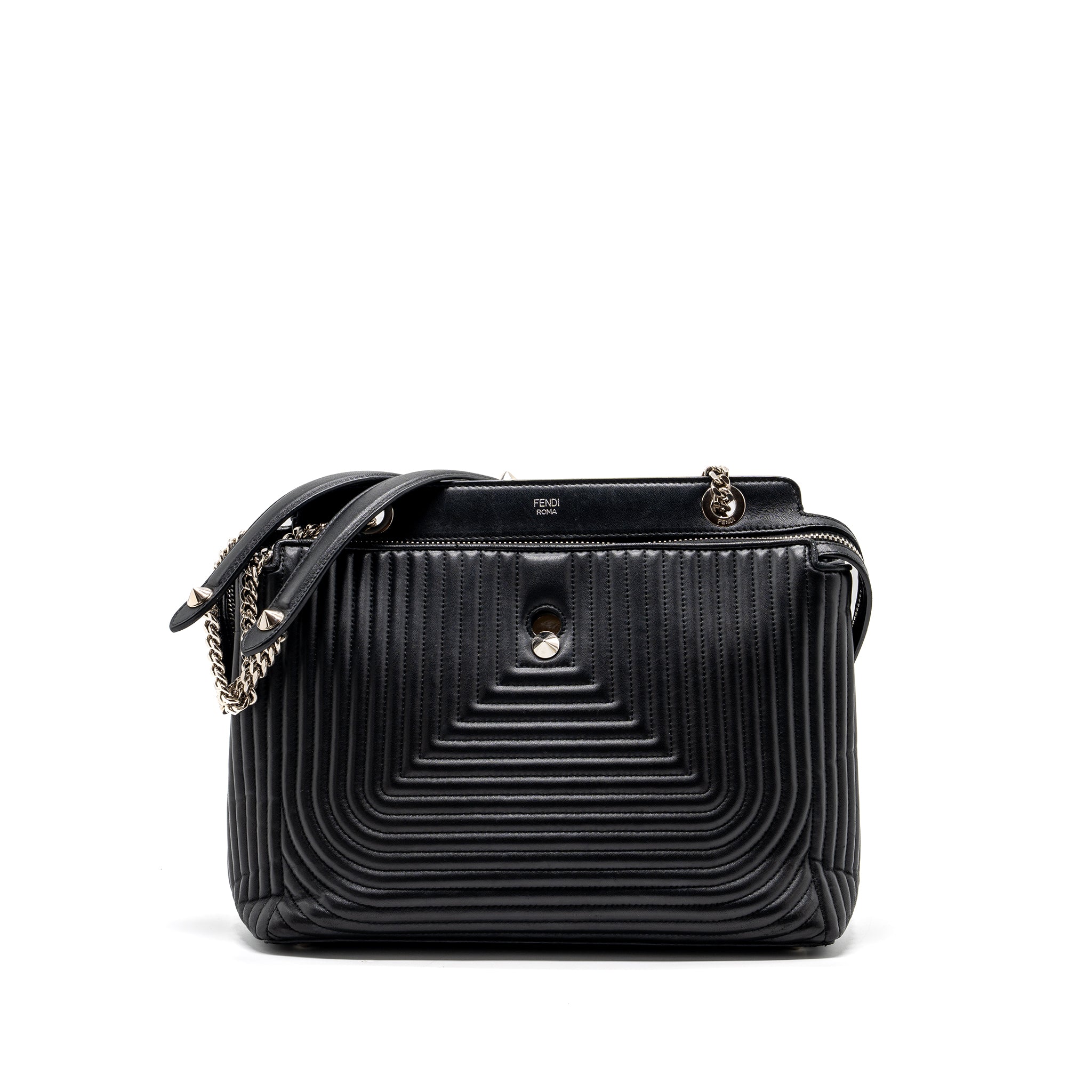 FENDI DOCTOM CHAIN SHOULDER BAG LEATHER BLACK SHW