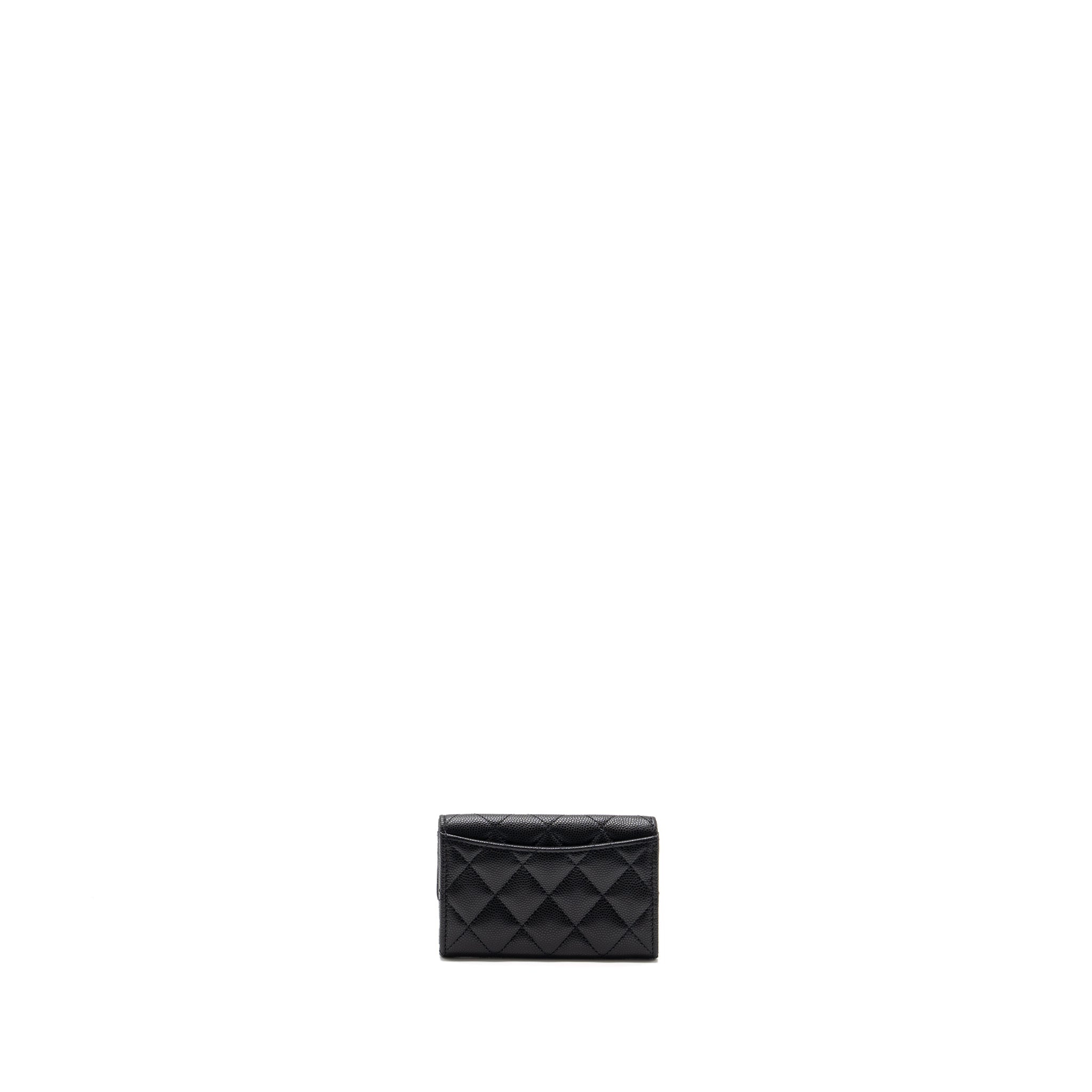 CHANEL QUILTED FLAP CARD HOLDER WITH HEART CHARM CAVIAR BLACK GHW (MICROCHIP)