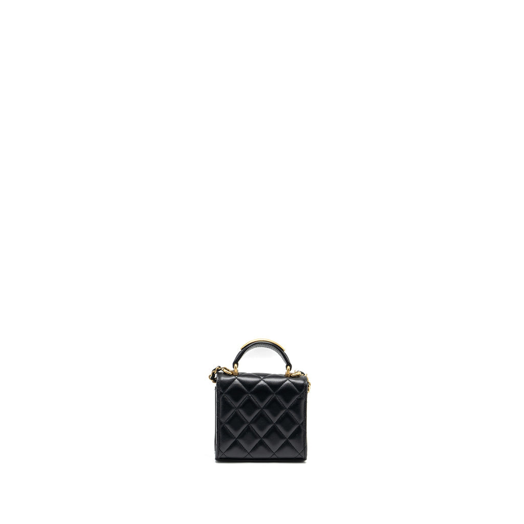 CHANEL 22B TOP HANDLE MINI FLAP CLUTCH LAMBSKIN BLACK GHW (MICROCHIP)