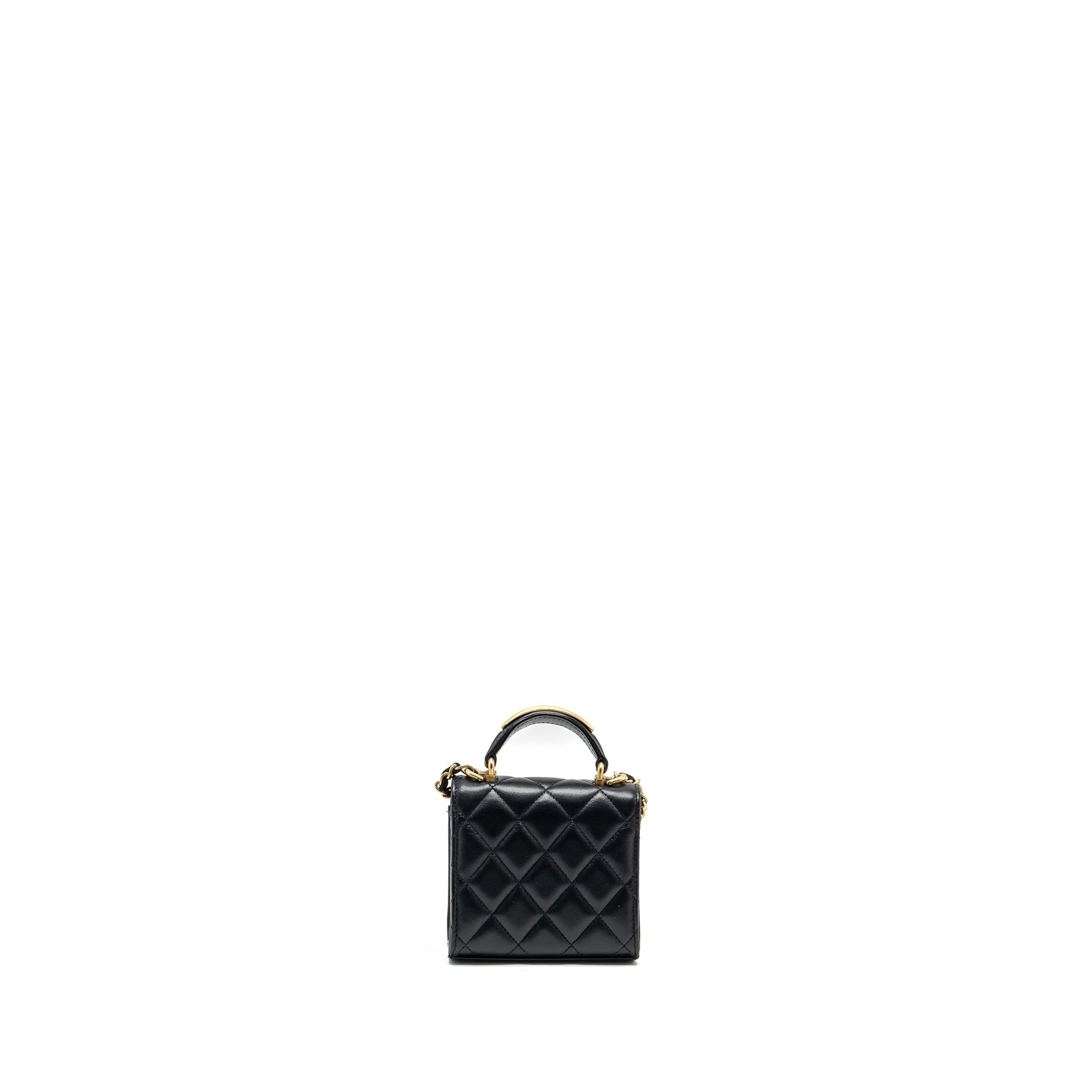 CHANEL 22B TOP HANDLE MINI FLAP CLUTCH LAMBSKIN BLACK GHW (MICROCHIP)