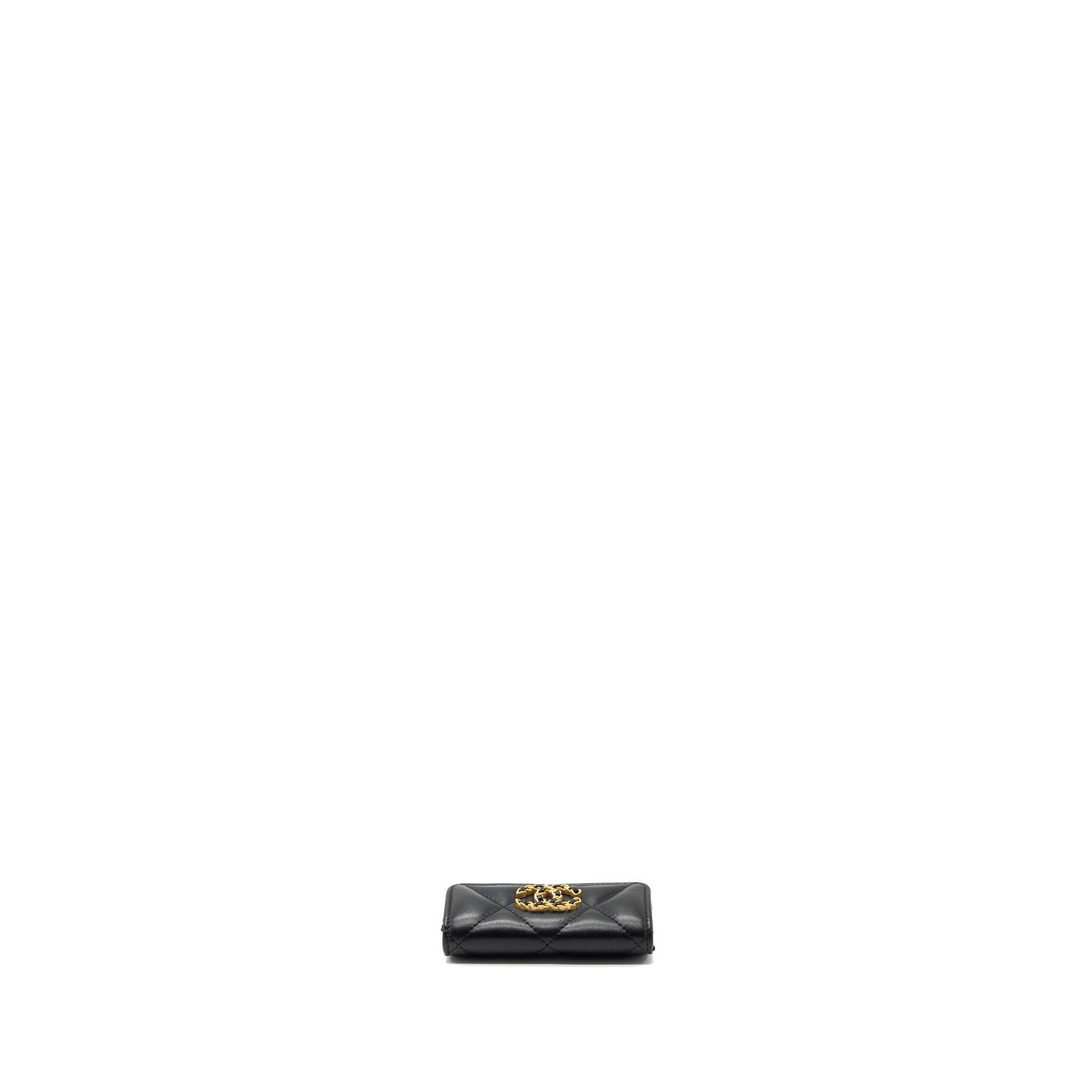 CHANEL 19 FLAP CARD HOLDER LAMBSKIN BLACK GHW (MICROCHIP)