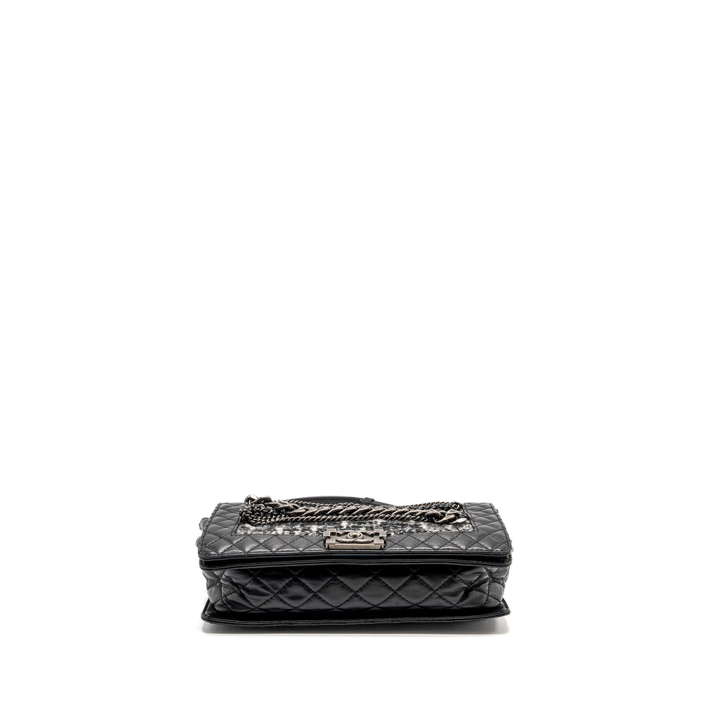 CHANEL MULTI CHAIN BOY BAG CALFSKIN/TWEED BLACK SHW