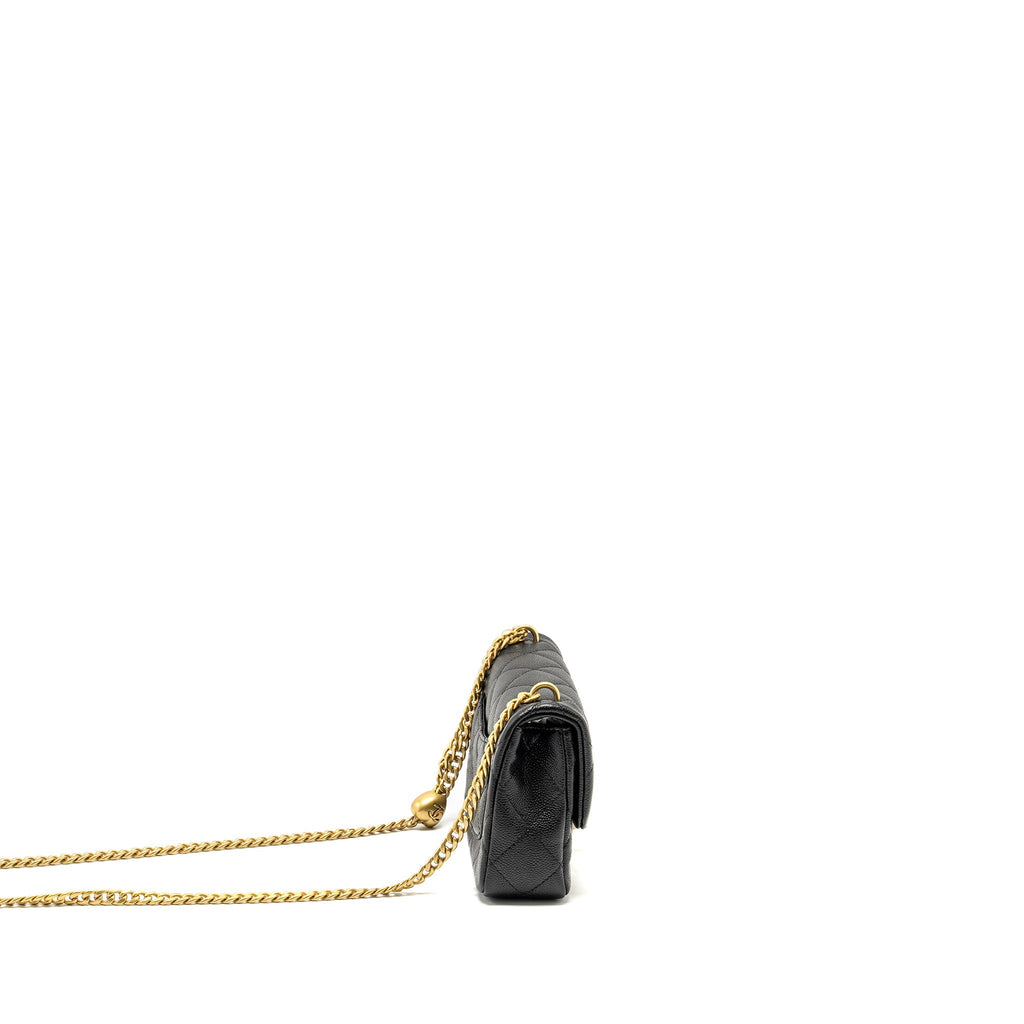 CHANEL COCO LOVE MINI FLAP BAG WITH ADJUSTABLE CHAIN CAVIAR BLACK GHW (MICROCHIP)