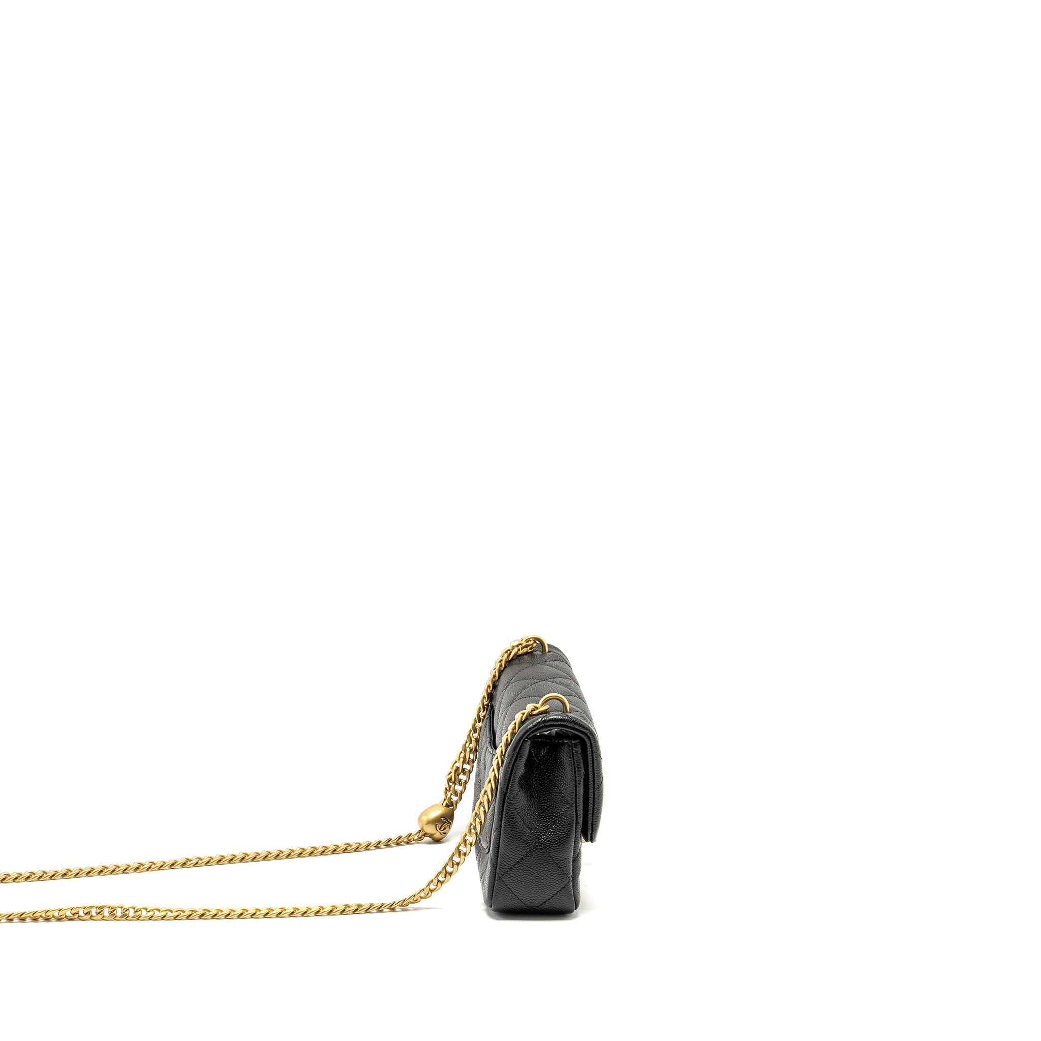 CHANEL COCO LOVE MINI FLAP BAG WITH ADJUSTABLE CHAIN CAVIAR BLACK GHW (MICROCHIP)