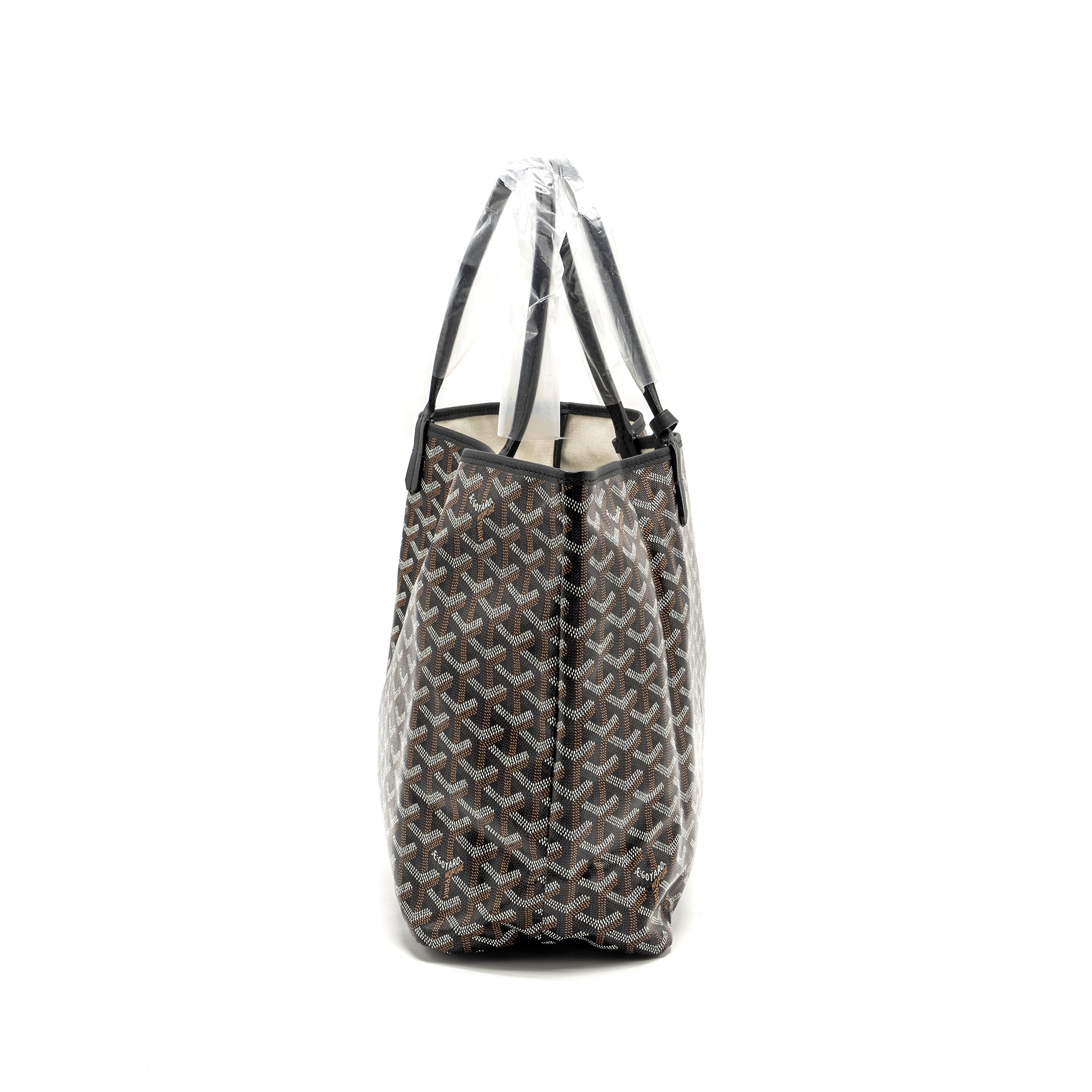 GOYARD SAINT LOUIS PM TOTE BAG GOYARDINE CANVAS/CALFSKIN BLACK SHW