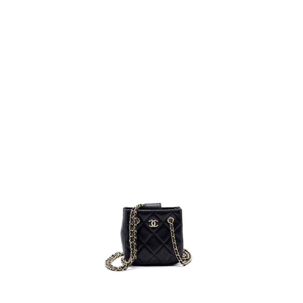 CHANEL QUILTED SUPER MINI TOTE WITH CHAIN LAMBSKIN BLACK LGHW