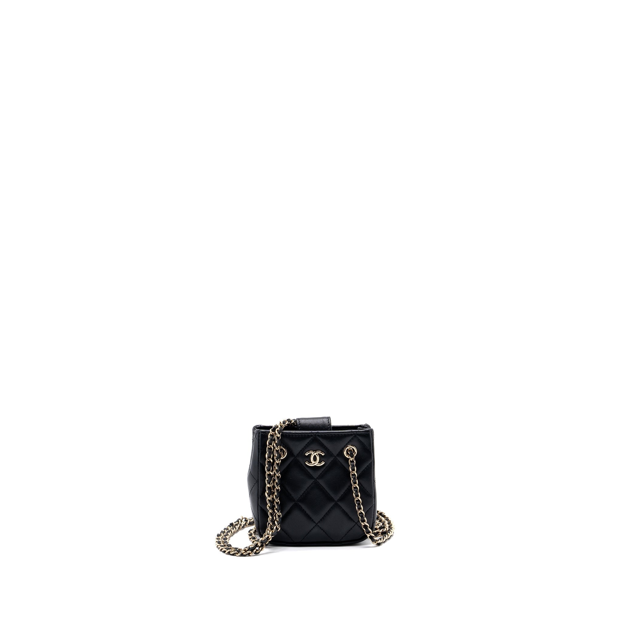CHANEL QUILTED SUPER MINI TOTE WITH CHAIN LAMBSKIN BLACK LGHW