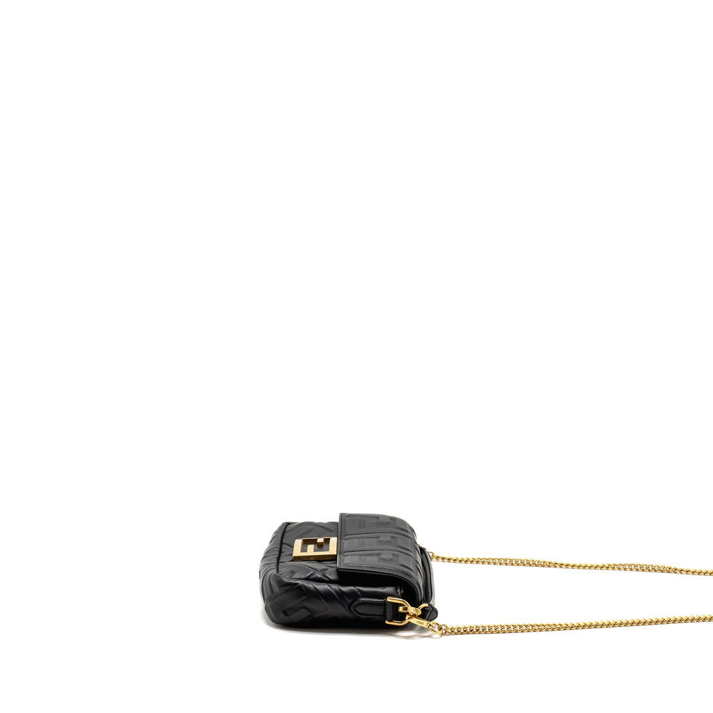 FENDI MINI BAGUETTE BAG FF MOTIF NAPPA LEATHER BLACK GHW
