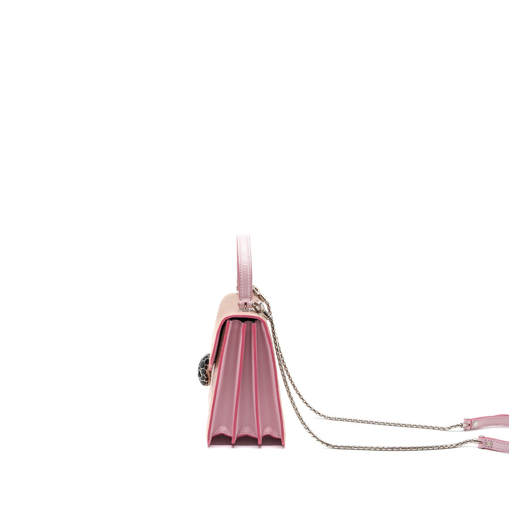 BVLGARI SERPENTI FOREVER TOP HANDLE IN ROSA DI FRANCIA CRYSTAL GALUCHAT SHW