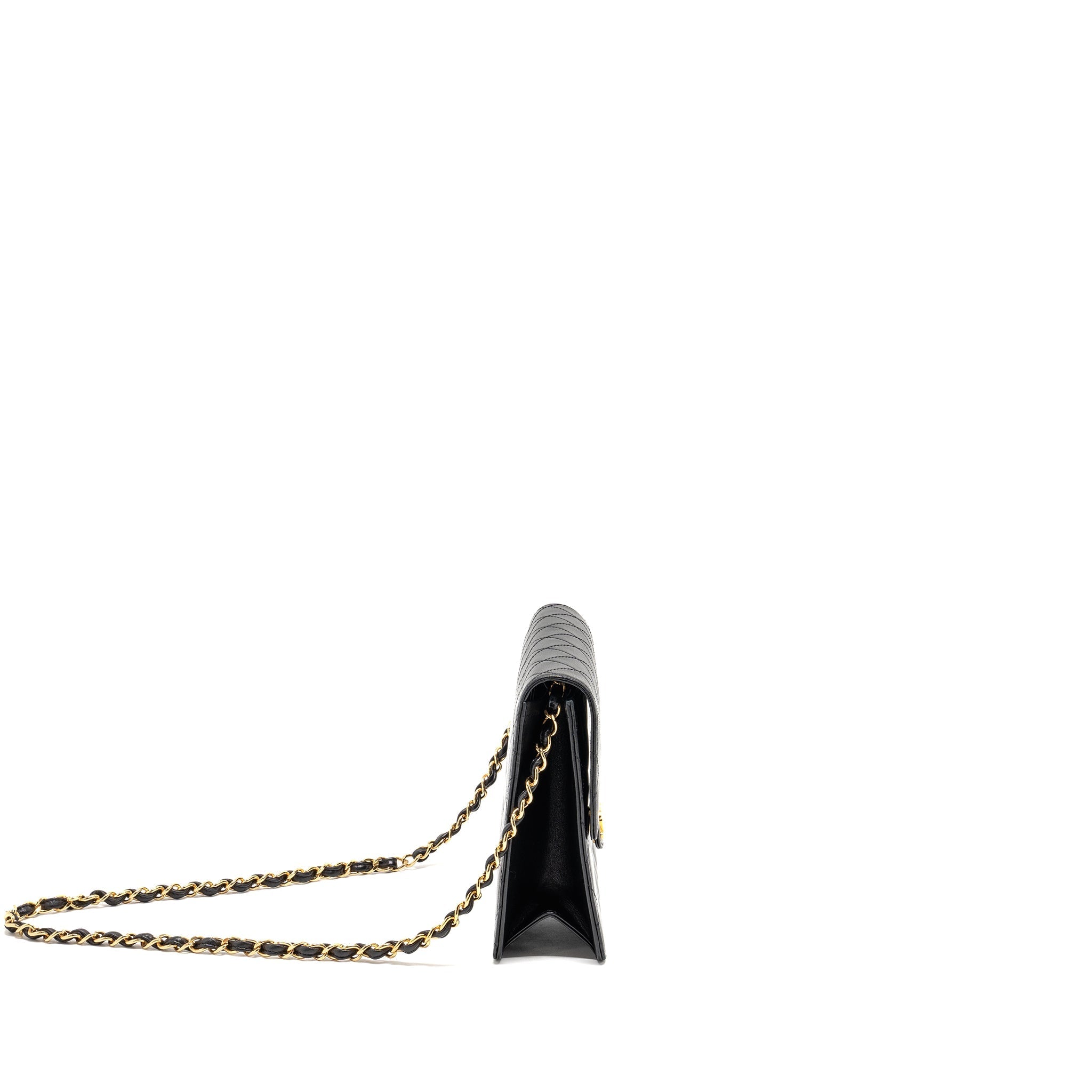 CHANEL VINTAGE SQUARE FLAP CHAIN BAG LAMBSKIN BLACK GHW