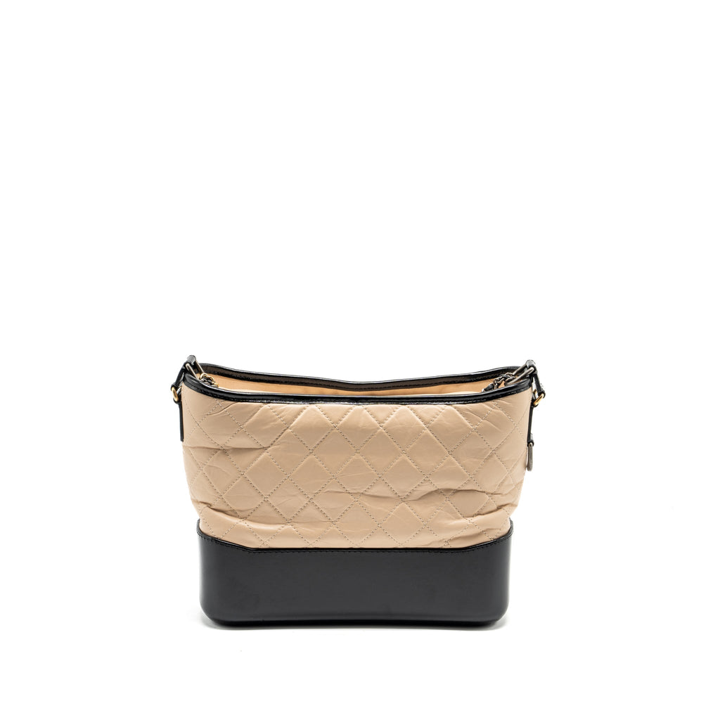 CHANEL GABRIELLE HOBO BAG AGED CALFSKIN BEIGE/BLACK MULTICOLOUR HARDWARE