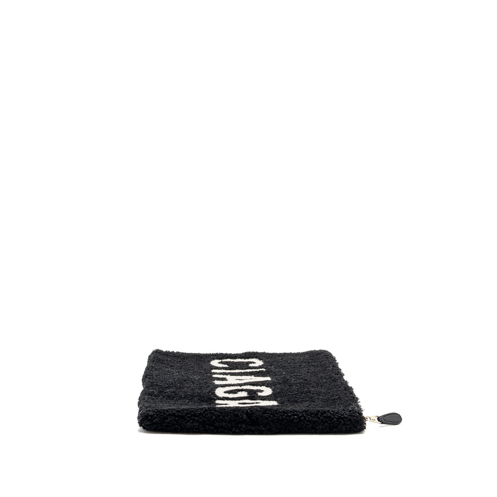 BALENCIAGA ZIP POUCH CLUTCH SHEARLING BLACK/ WHITE SHW