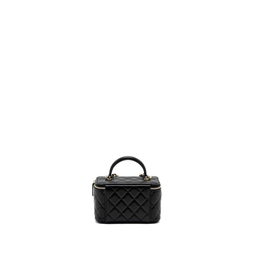 CHANEL TOP HANDLE LONG VANITY CASE LAMBSKIN BLACK LGHW (MICROCHIP)