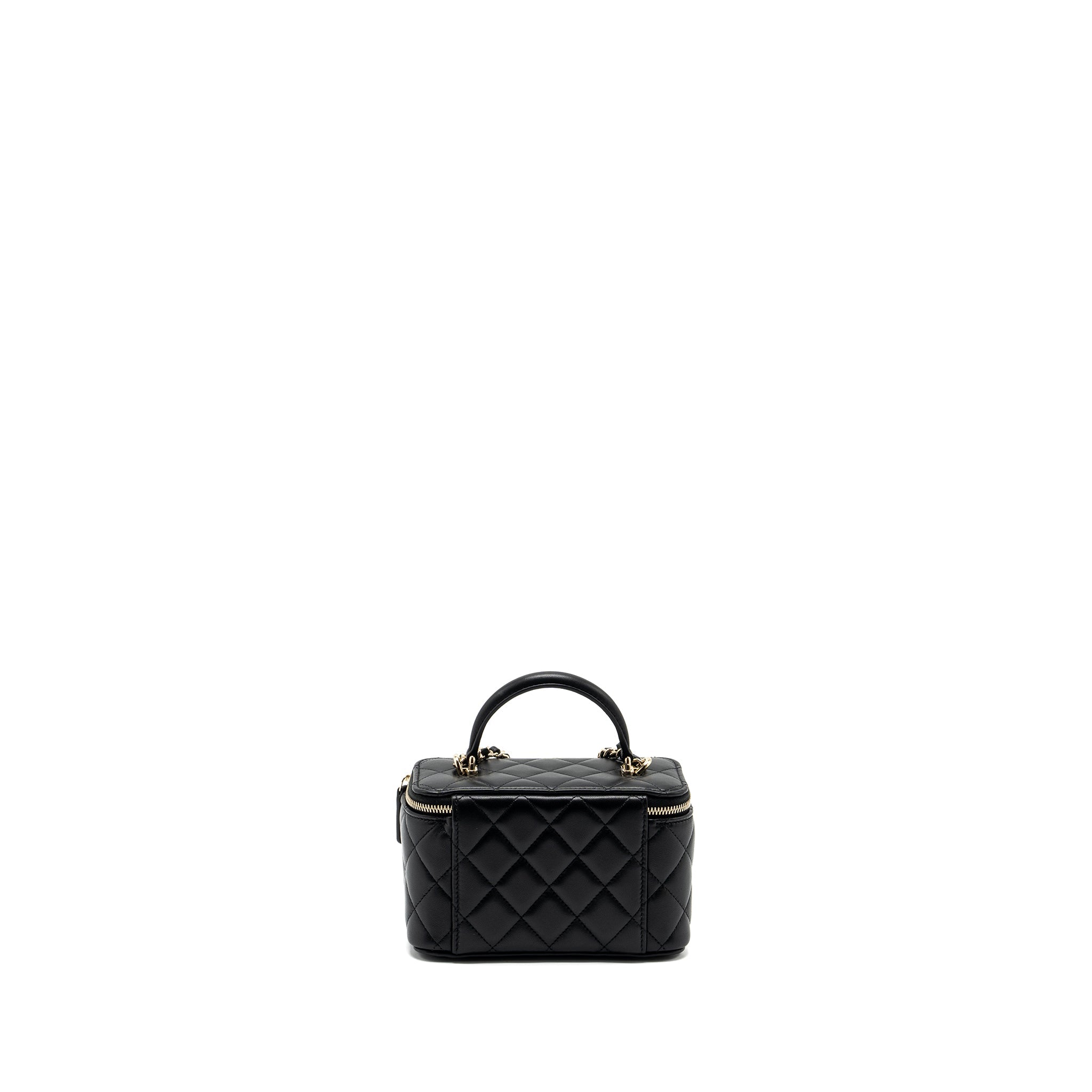CHANEL TOP HANDLE LONG VANITY CASE LAMBSKIN BLACK LGHW (MICROCHIP)