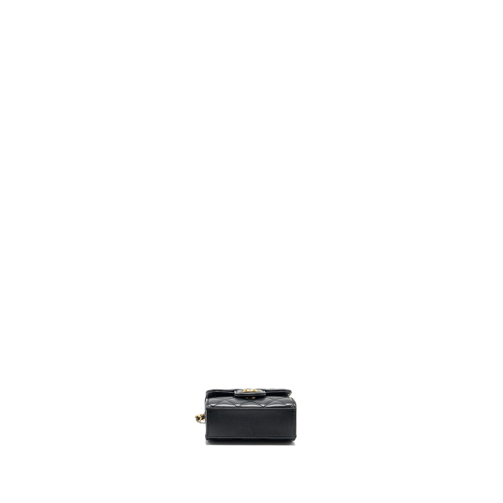 CHANEL 22B TOP HANDLE MINI FLAP CLUTCH LAMBSKIN BLACK GHW (MICROCHIP)