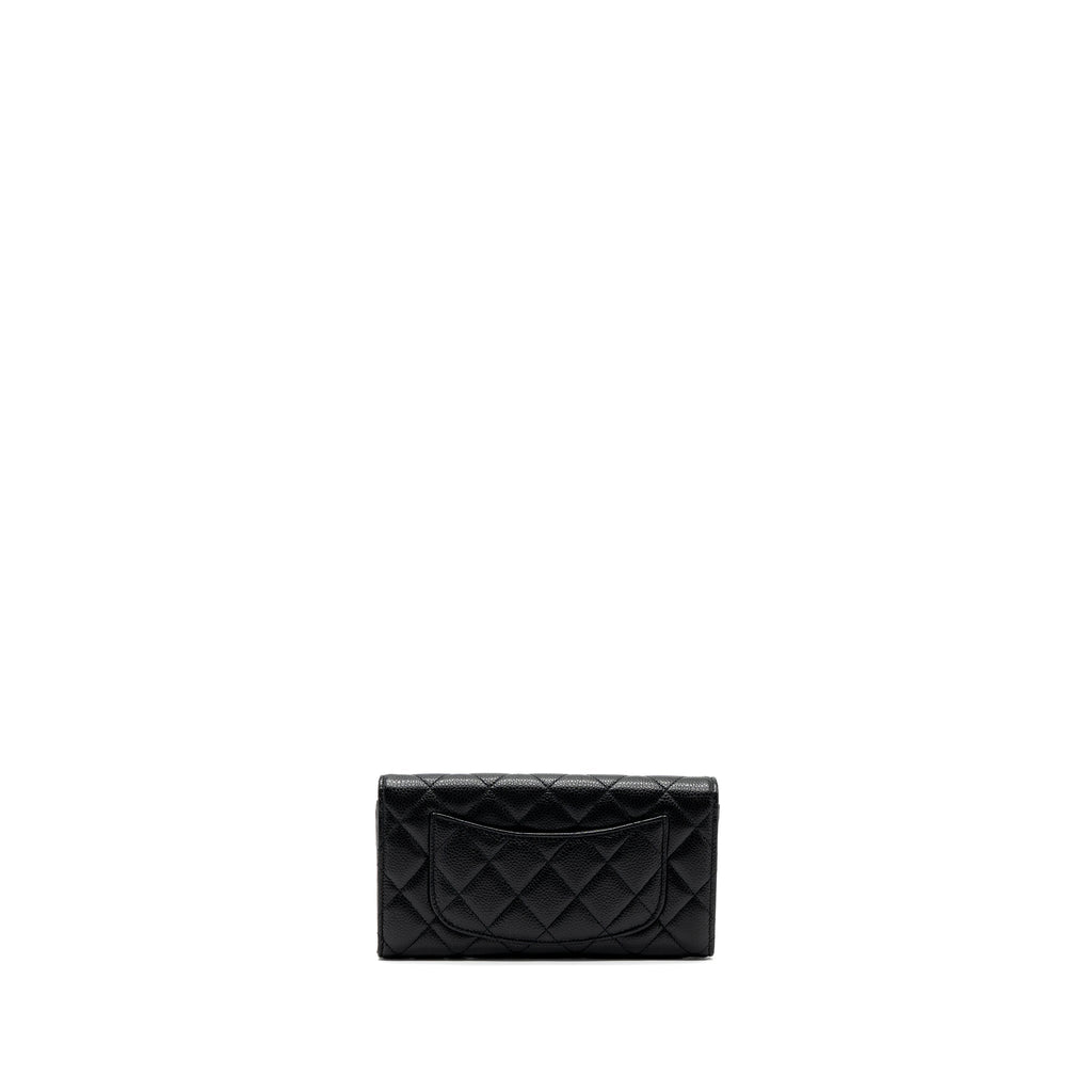 CHANEL CLASSIC LONG FLAP WALLET CAVIAR BLACK GHW