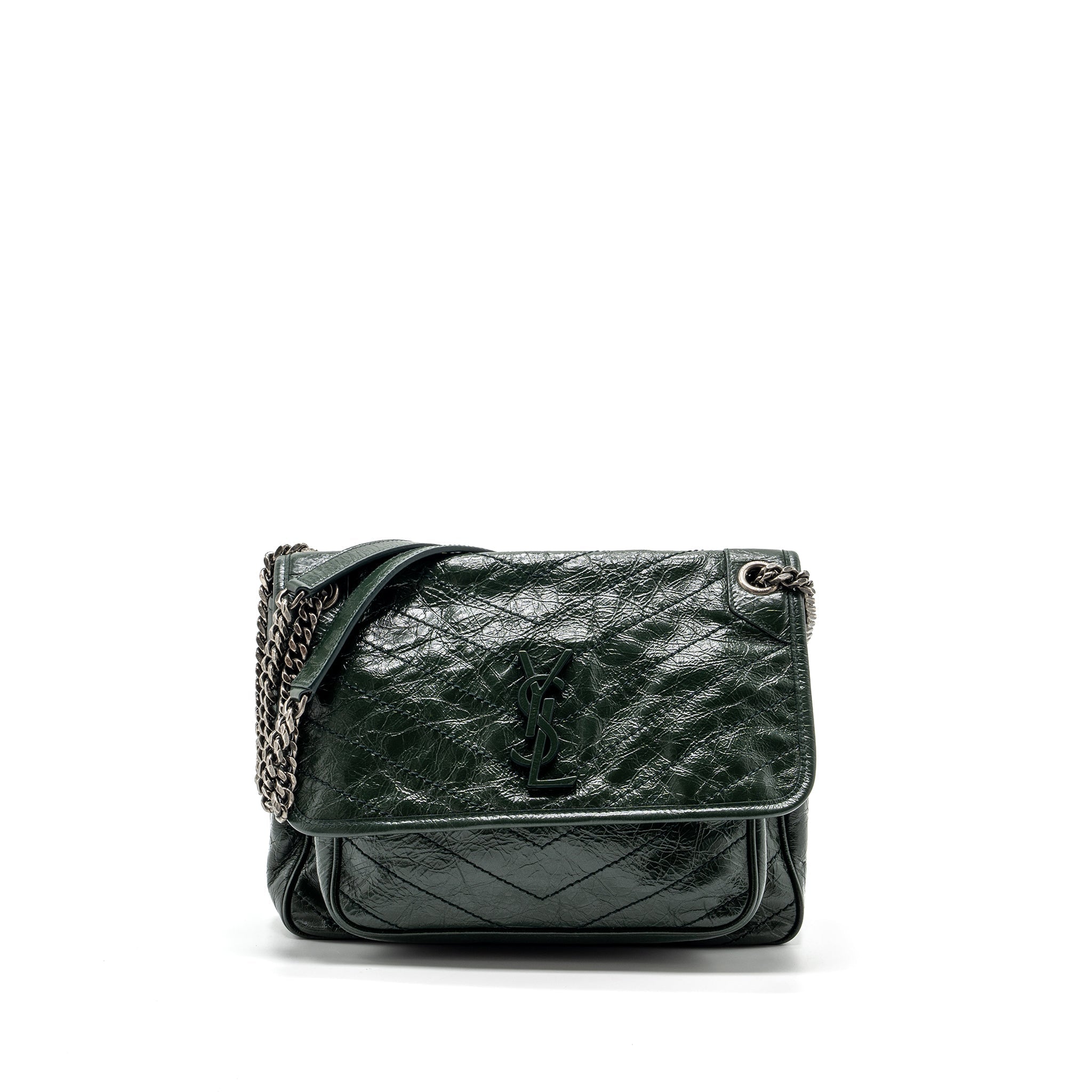 SAINT LAURENT MEDIUM NIKI CALFSKIN GREEN RUTHENIUM HARDWARE