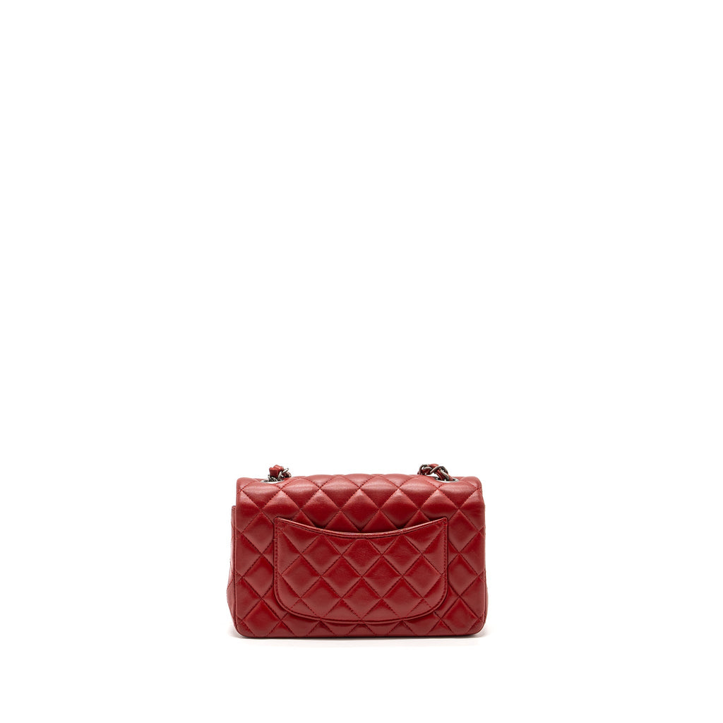 CHANEL CLASSIC MINI RECTANGULAR FLAP BAG LAMBSKIN RED RUTHENIUM HARDWARE