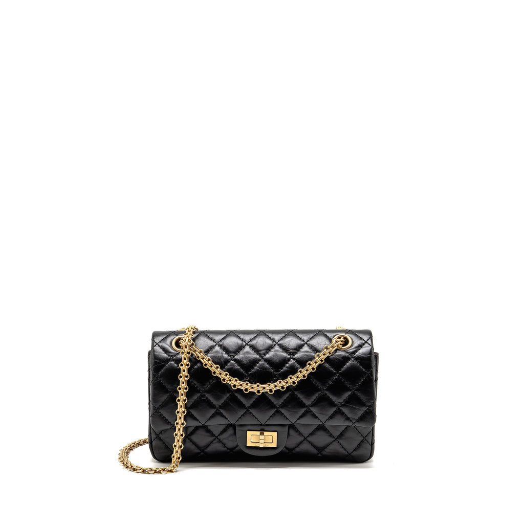 CHANEL SMALL 2.55 REISSUE FLAP BAG AGED CALFSKIN BLACK GHW