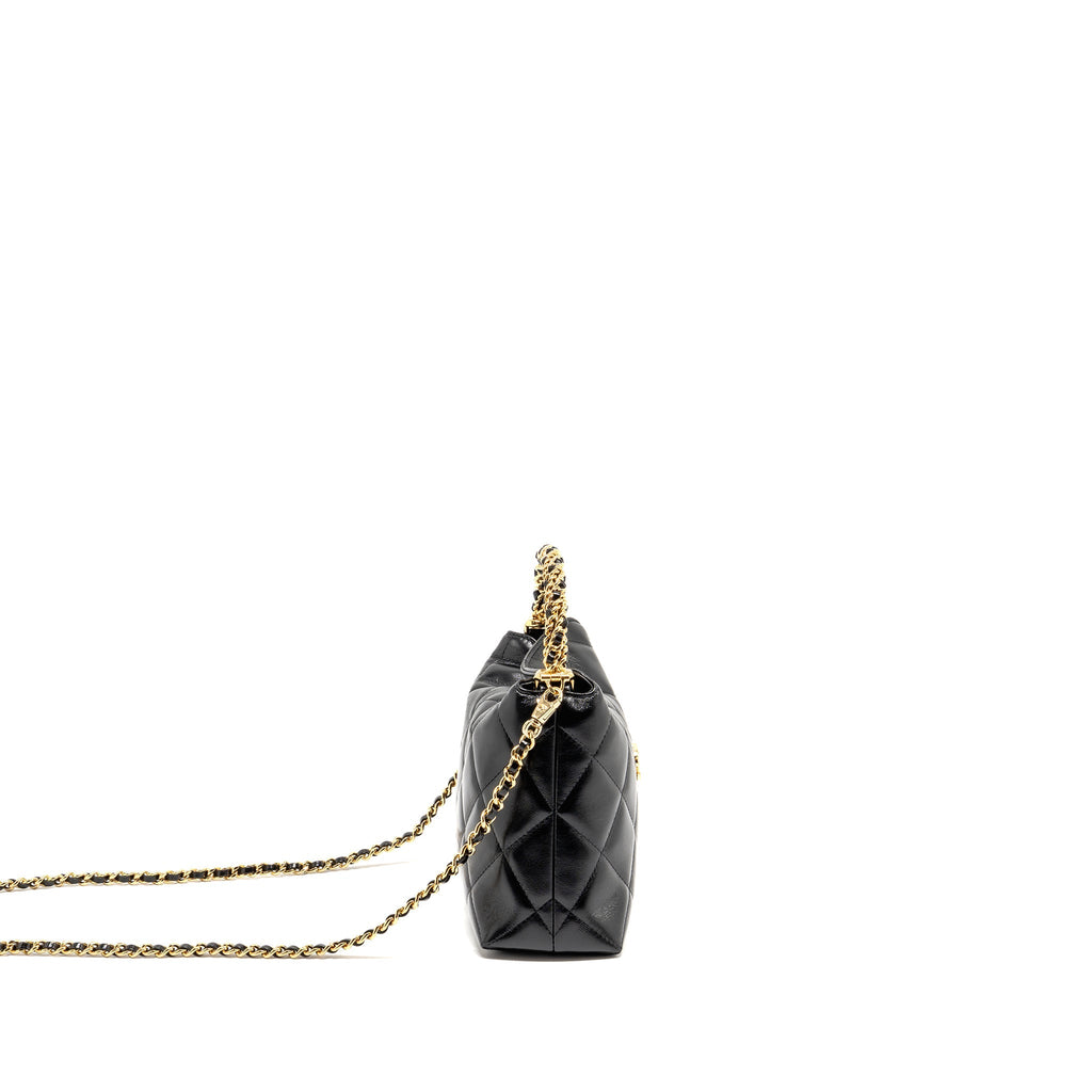 CHANEL 24B TWIST CHAIN TOP HANDLE HOBO LUNCH BOX BAG LAMBSKIN BLACK GHW (MICROCHIP)