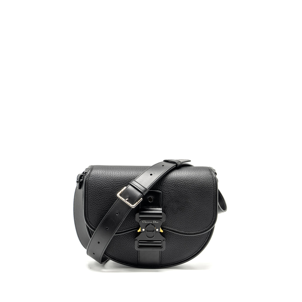 DIOR LARGE GALLOP BAG WITH STRAP GRAINED SMOOTH CALFSKIN BLACK SILVER/GOLD HARDWARE