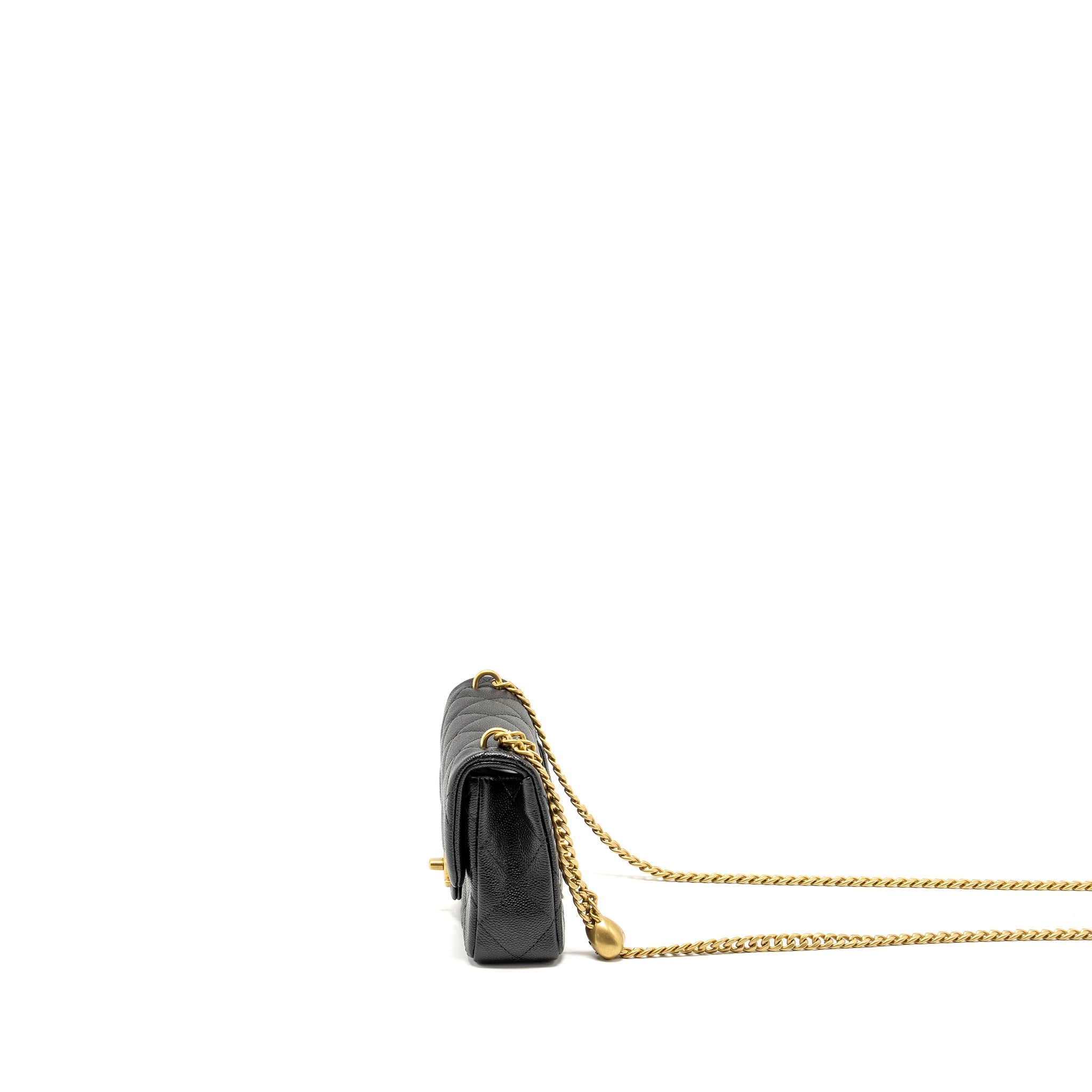 CHANEL COCO LOVE MINI FLAP BAG WITH ADJUSTABLE CHAIN CAVIAR BLACK GHW (MICROCHIP)