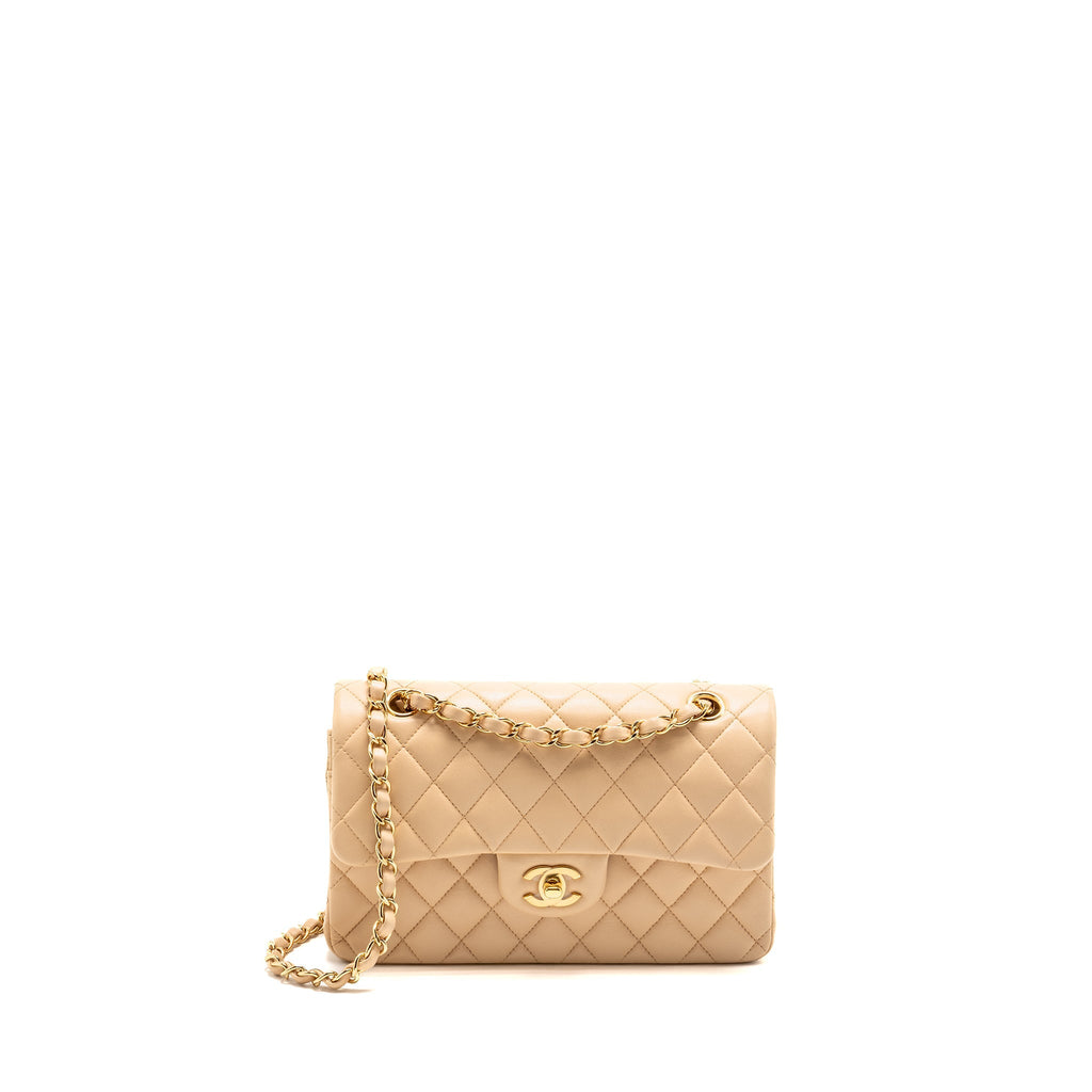 CHANEL SMALL CLASSIC DOUBLE FLAP BAG LAMBSKIN BEIGE GHW