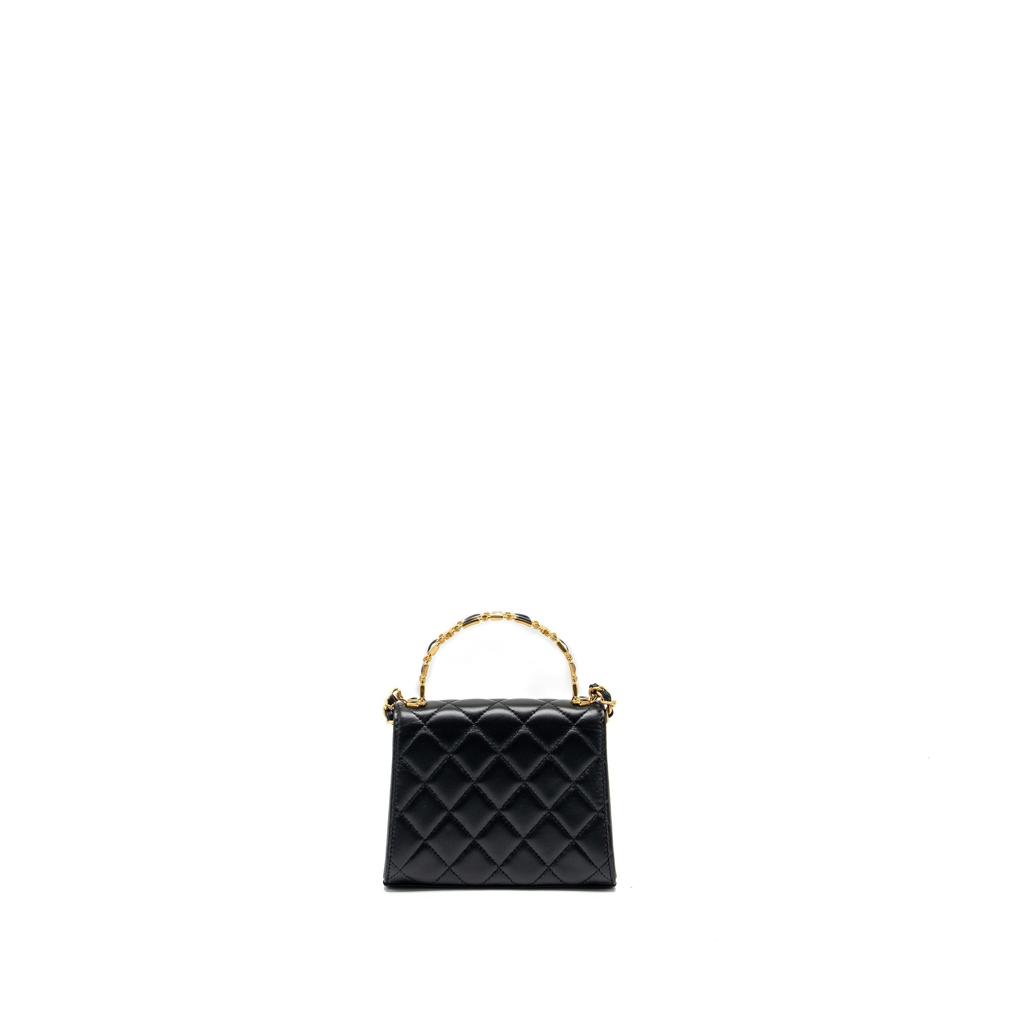 CHANEL 22B ENAMEL TOP HANDLE MINI FLAP BAG LAMBSKIN BLACK GHW (MICROCHIP)