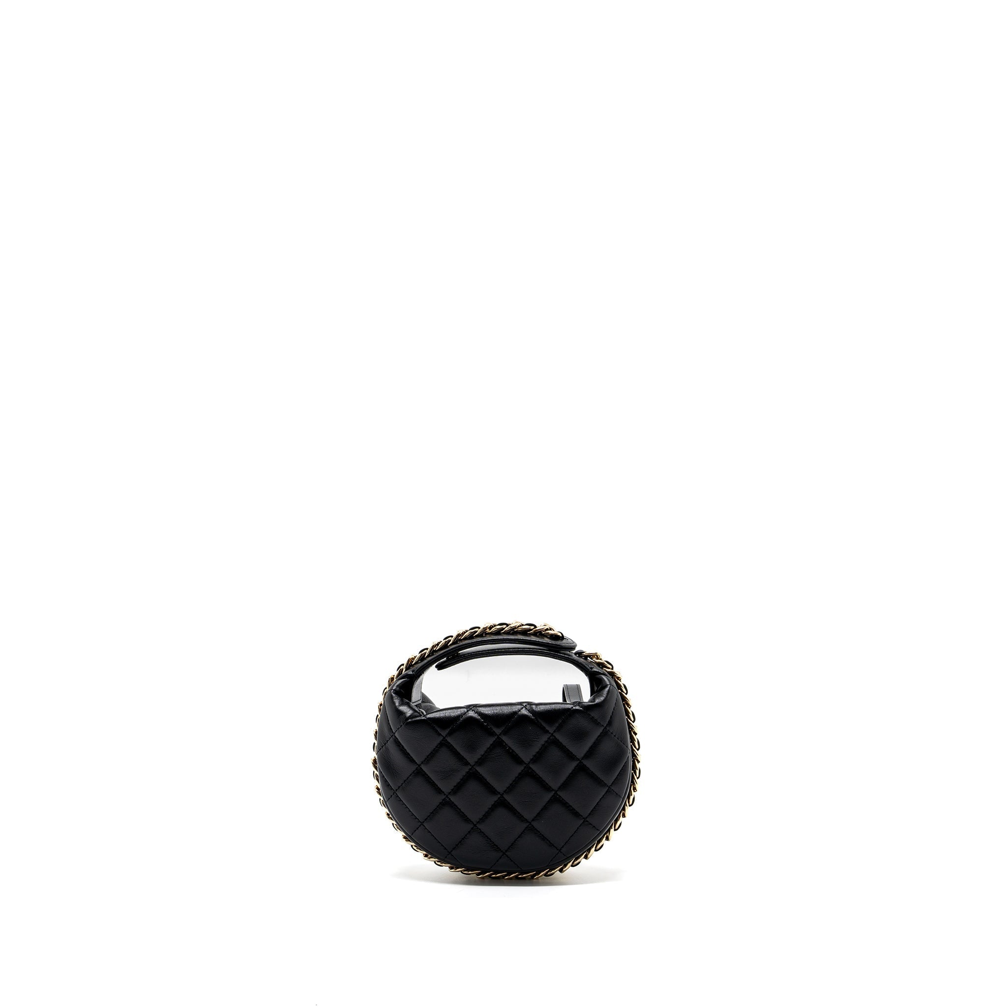 CHANEL 23C ROUND CLUTCH LAMBSKIN BLACK GHW (MICROCHIP)