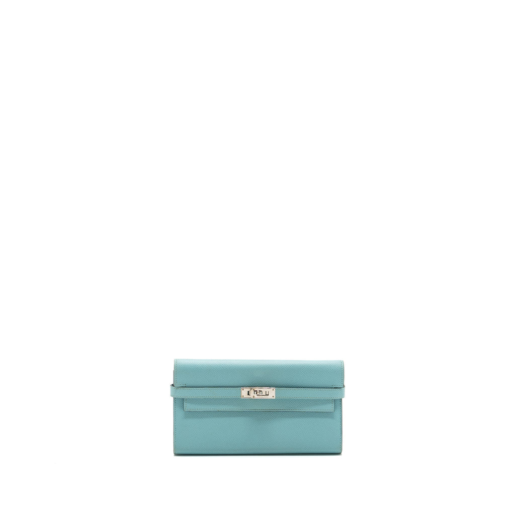 HERMES KELLY LONG WALLET EPSOM LIGHT BLUE SHW