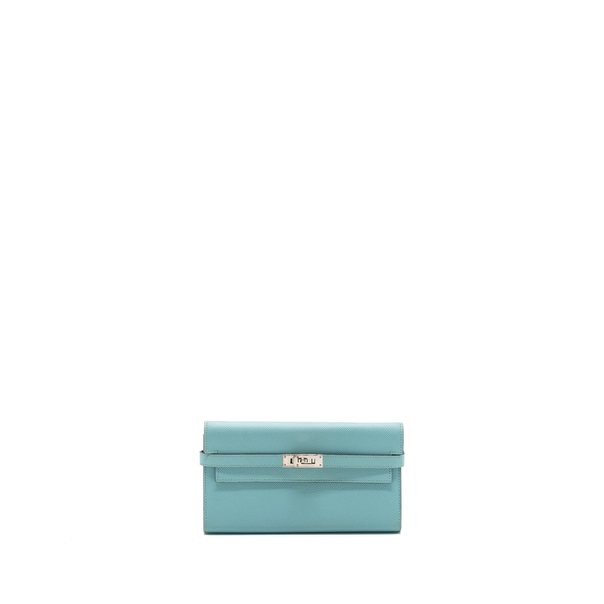 HERMES KELLY LONG WALLET EPSOM LIGHT BLUE SHW