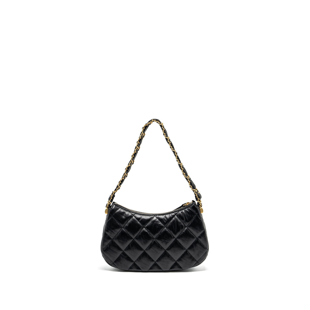 CHANEL 23K 19 HOBO SHOULDER BAG CALFSKIN BLACK GHW (MICROCHIP)