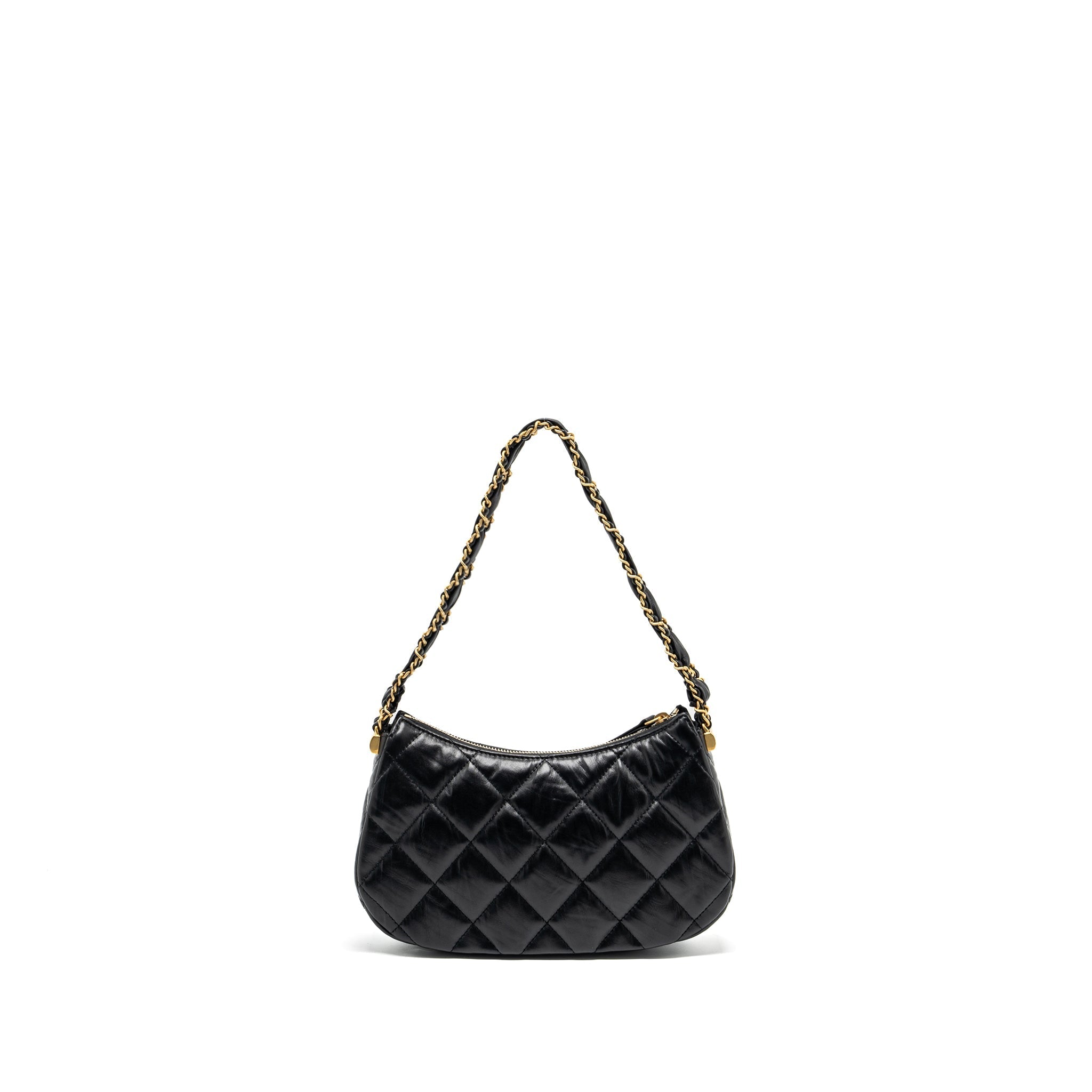CHANEL 23K 19 HOBO SHOULDER BAG CALFSKIN BLACK GHW (MICROCHIP)