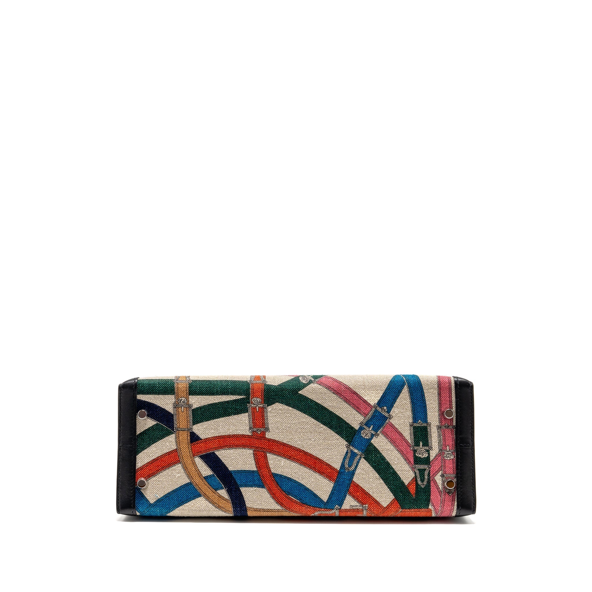 HERMES KELLY 32 LIMITED EDITION TOILE DE WASHED CANVAS / SWIFT LEATHER BLACK / CAVALCADOUR PRINT SHW