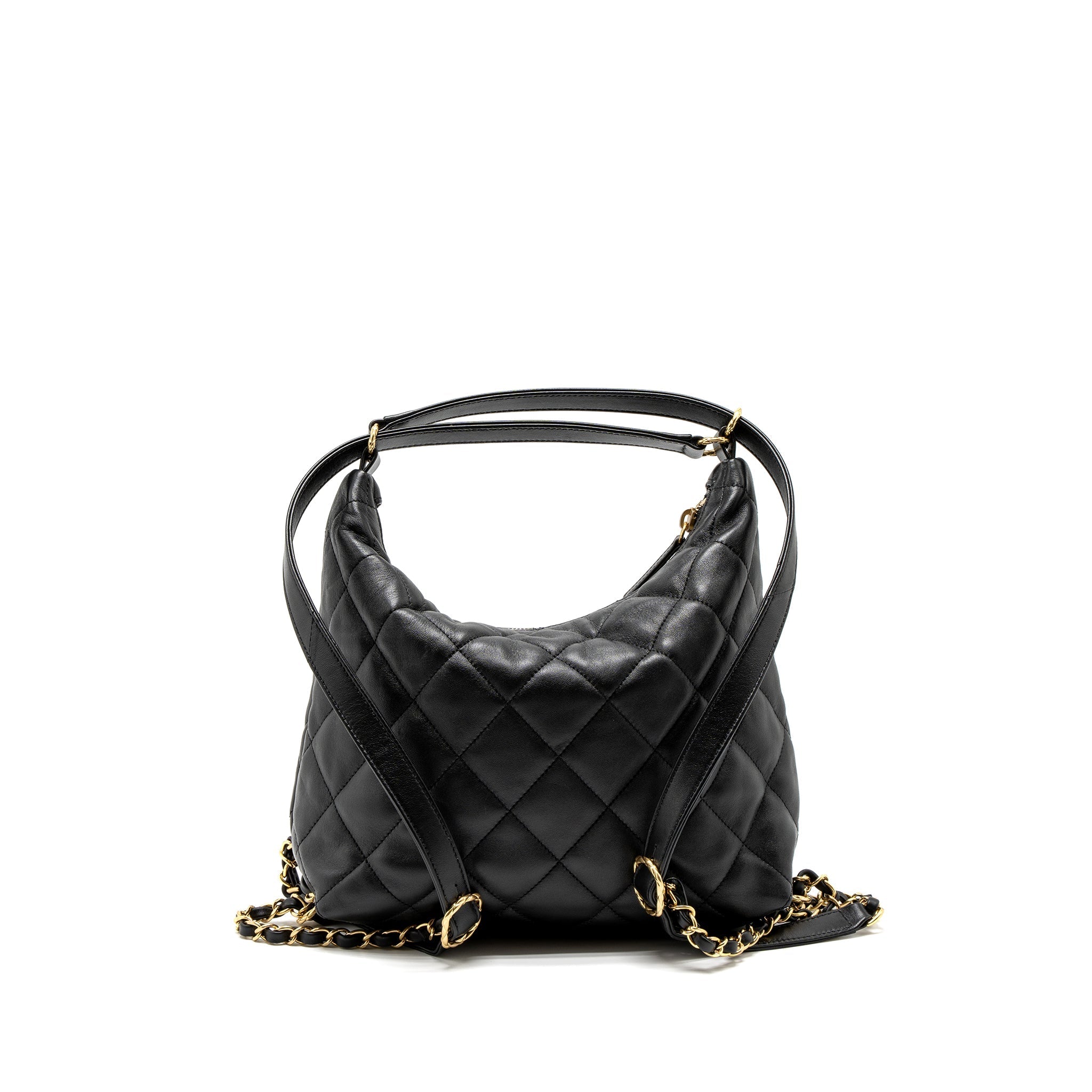 CHANEL 22B HOBO BAG LAMBSKIN BLACK BRUSHED GHW (MICROCHIP)